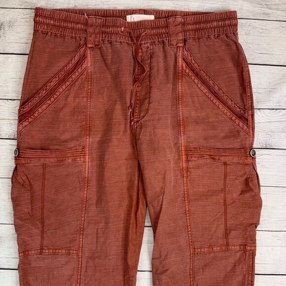 Anthropologie Angela Cropped Utility Cargo Pants Washed Brick Red Size 28 - Picture 6 of 10